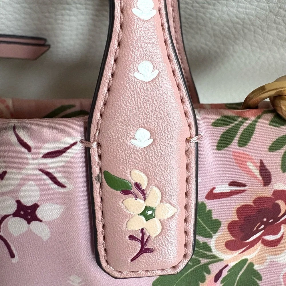 Rare Tory Burch Pink Floral Mini Ella aka Micro Ella Tote - Picture 12 of 14